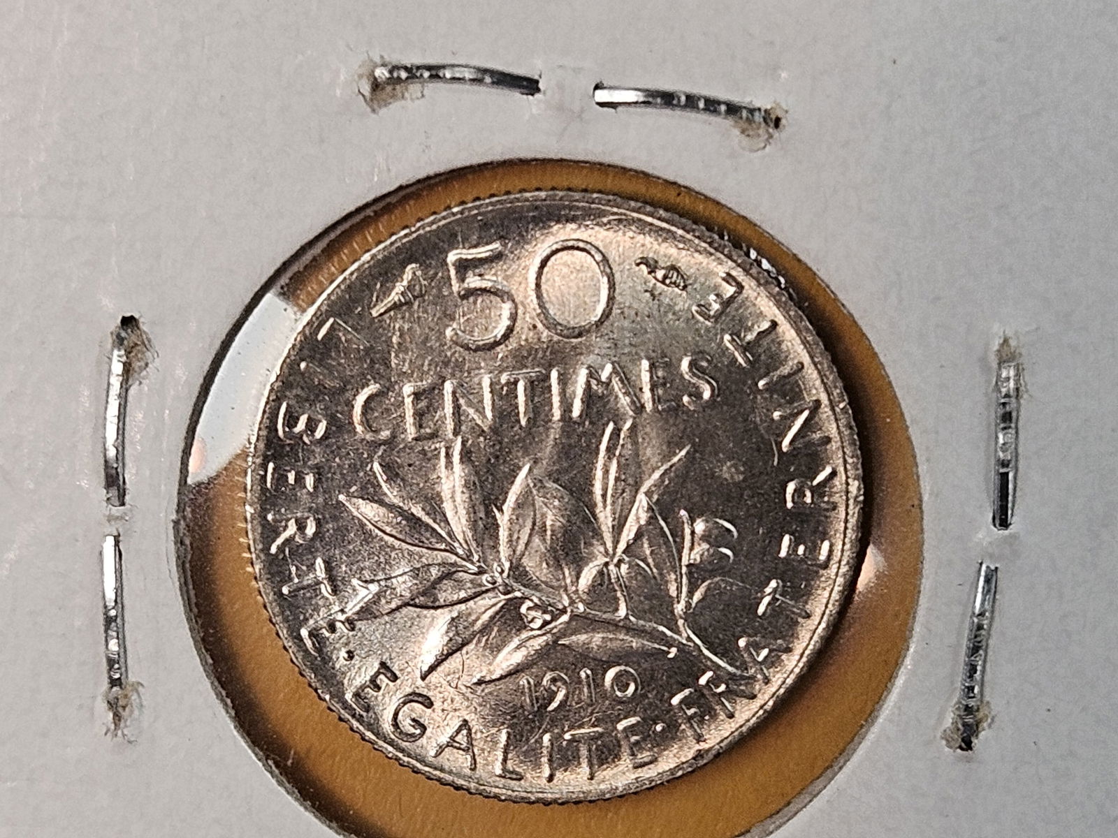 Very Choice Brilliant Uncirculated 1910 France silver 50 centimes - 4