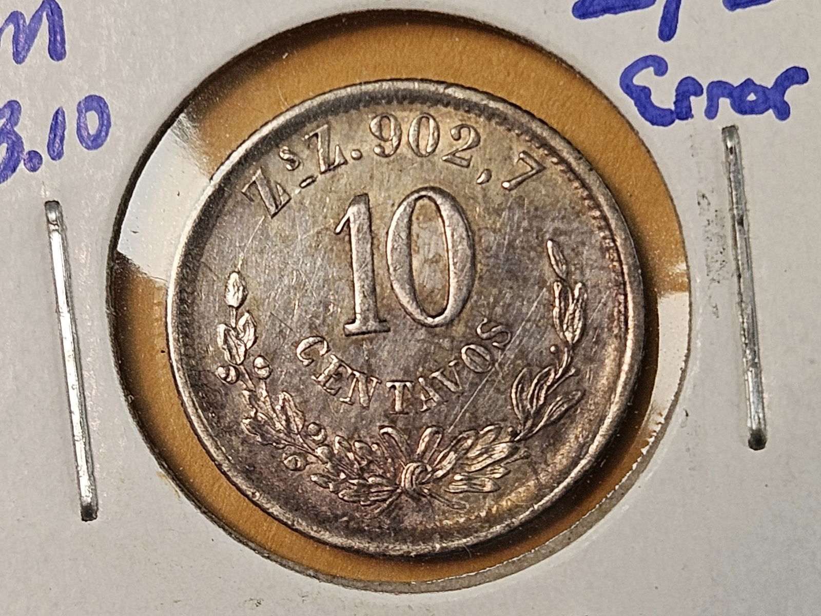 Bright About uncirculated plus 1890 Zs Z Mexico ten centavos (1 of 5)