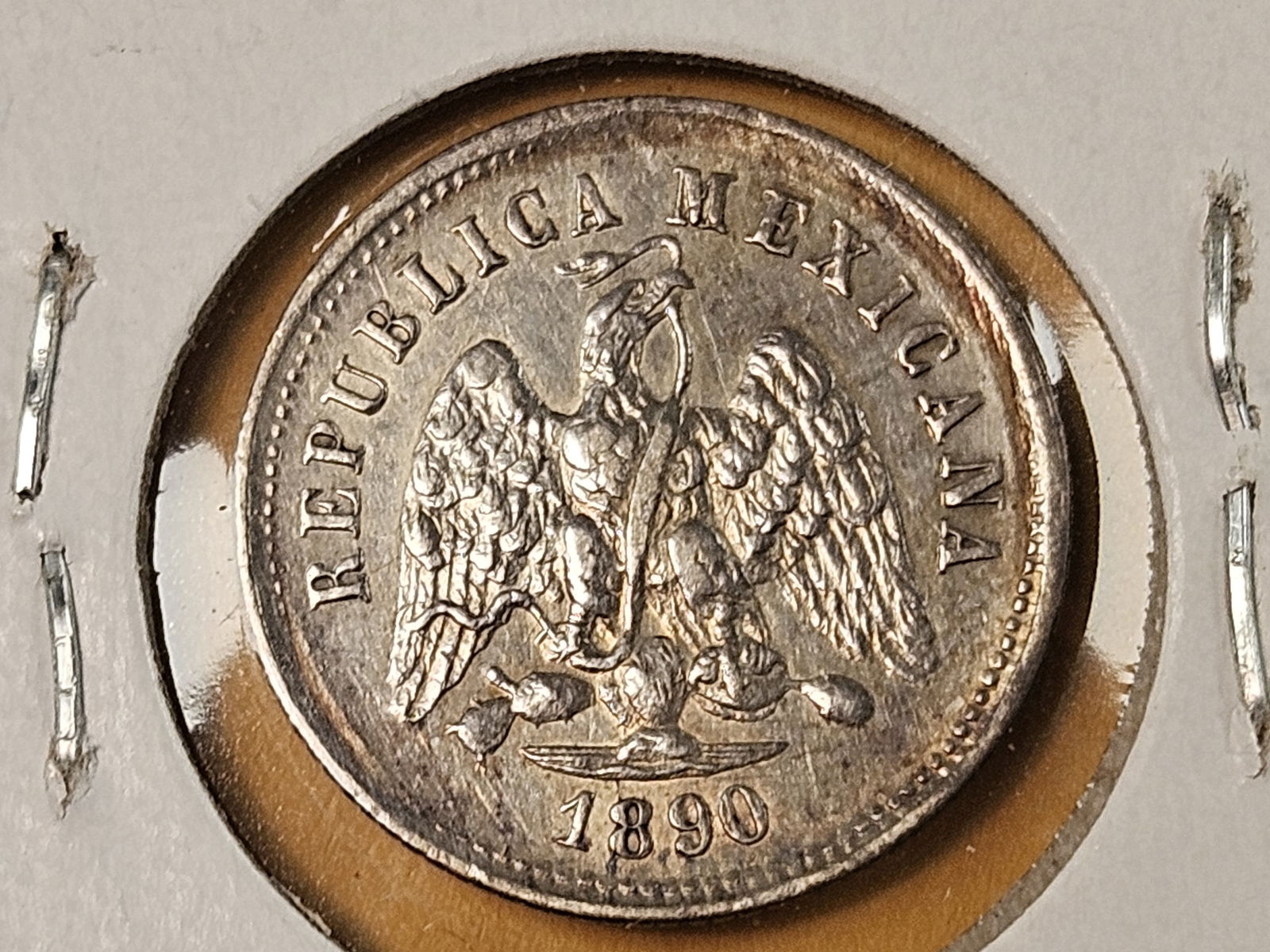 Bright About uncirculated plus 1890 Zs Z Mexico ten centavos - 4