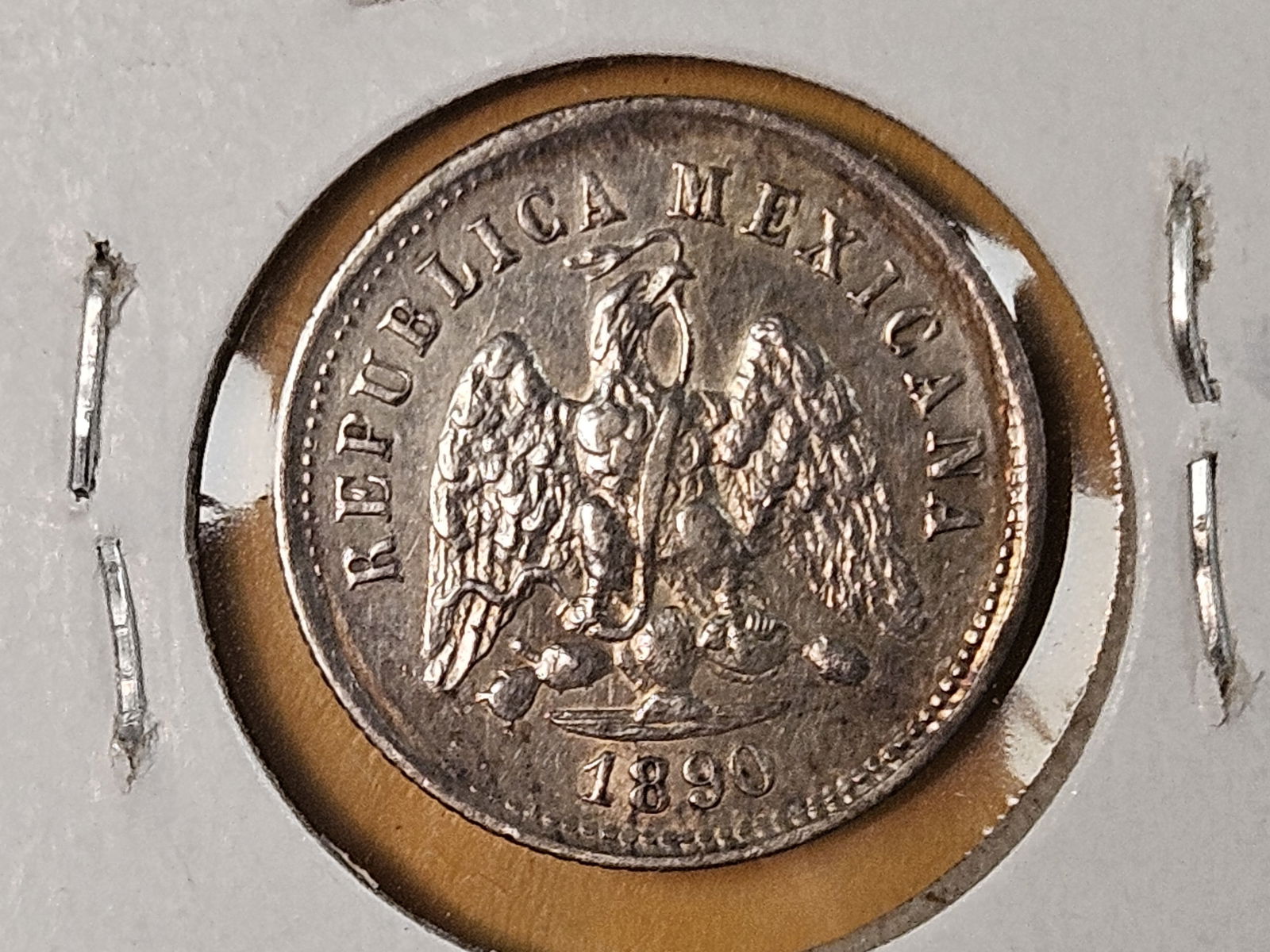 Bright About uncirculated plus 1890 Zs Z Mexico ten centavos - 5