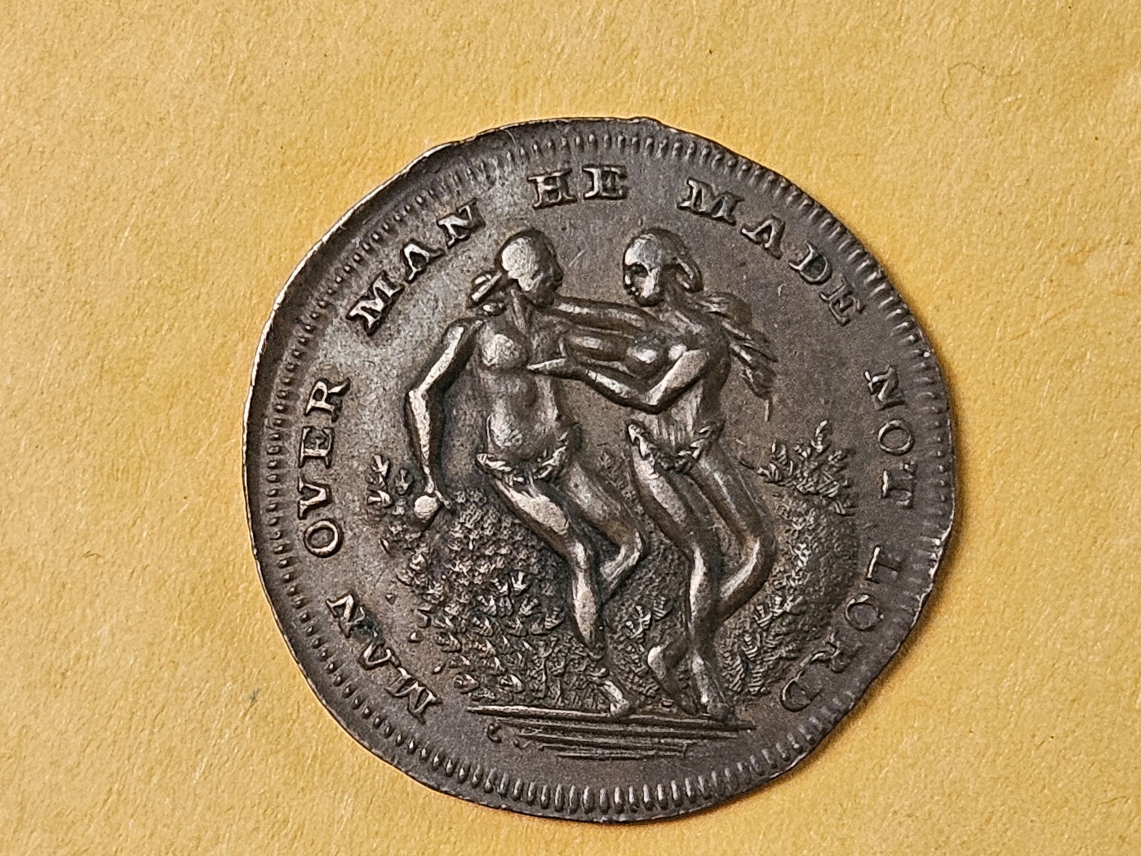 CONDER TOKEN! Small About Uncirculated plus copper Farthing: Middlesex. Adam & Eve. High grade 