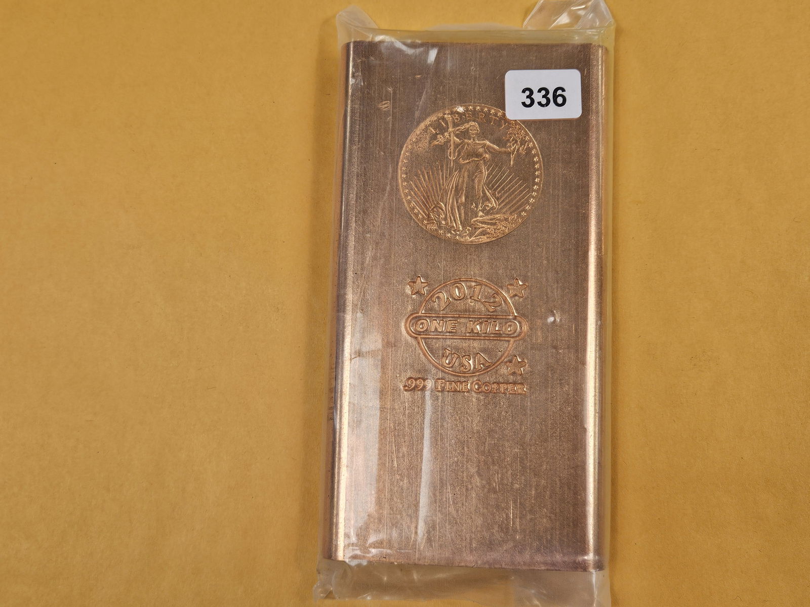 ONE KILO .999 fine copper bar: St Gaudins motif 