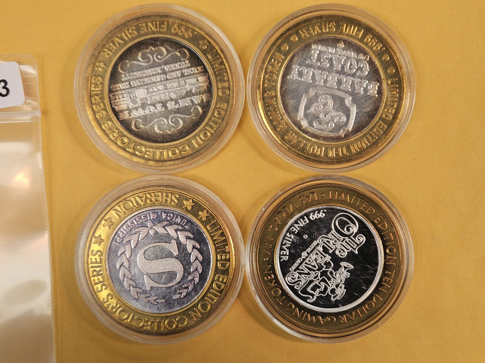 Four mixed GEM .999 fine silver center Casino Gaming Tokens - 2