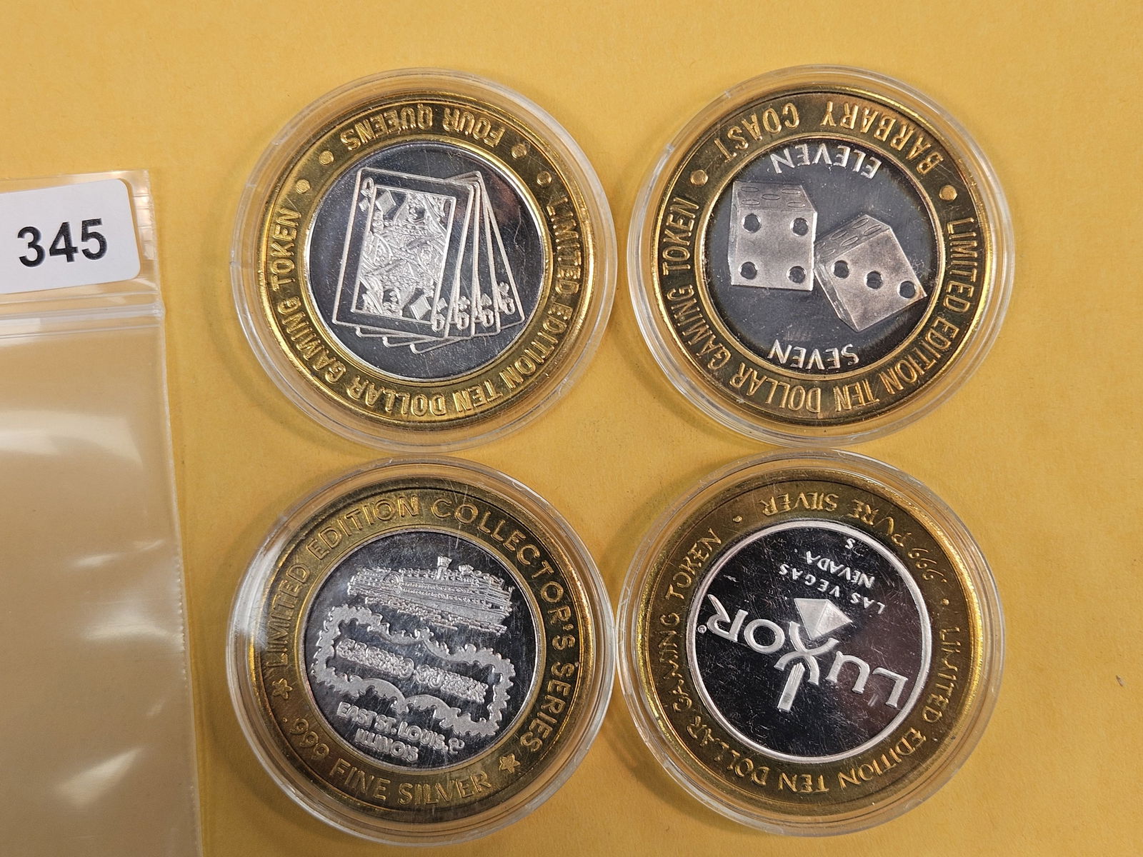 Four mixed GEM .999 fine silver center Casino Gaming Tokens - 2