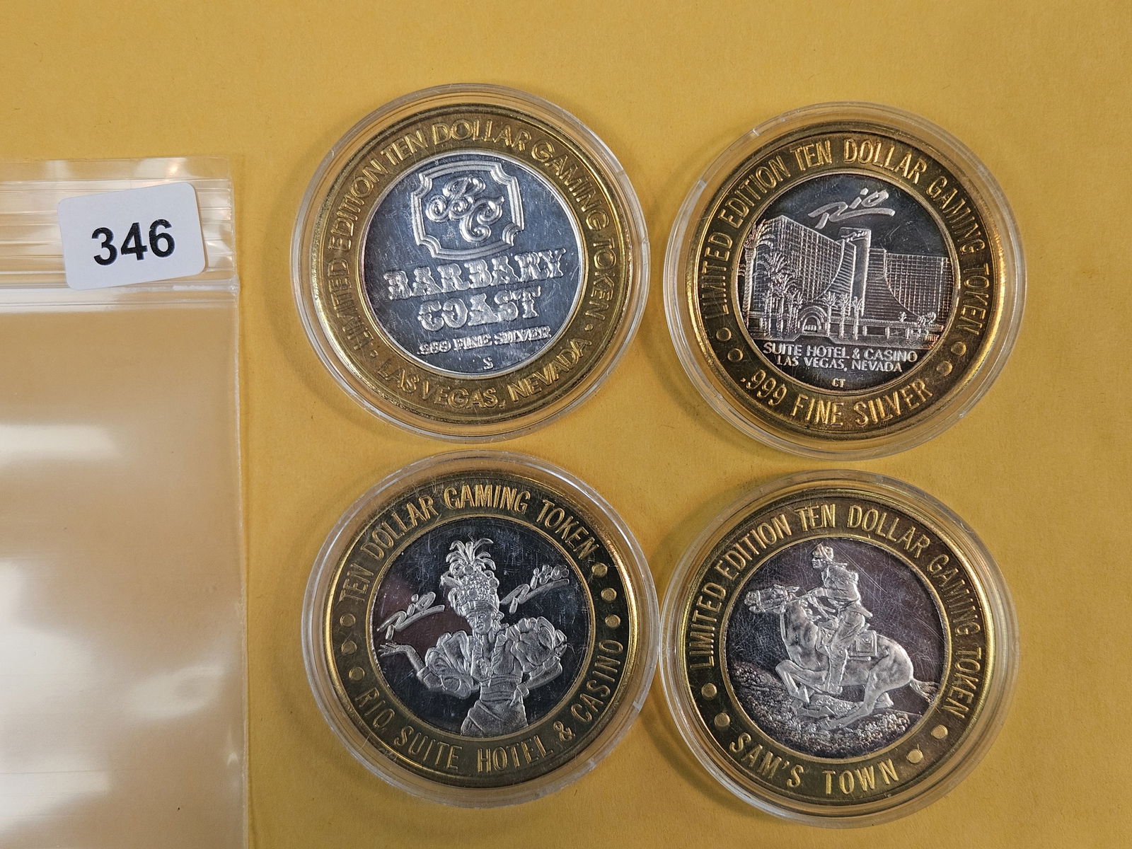 Four mixed GEM .999 fine silver center Casino Gaming Tokens (1 of 2)