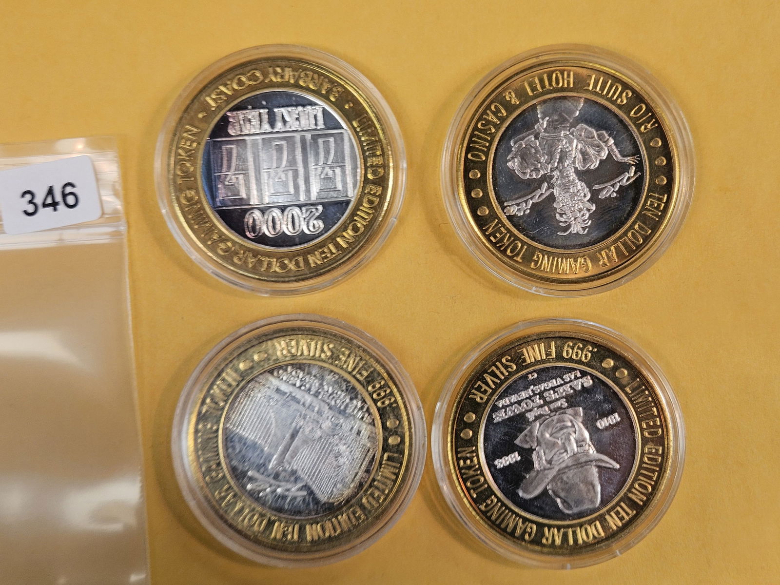 Four mixed GEM .999 fine silver center Casino Gaming Tokens - 2