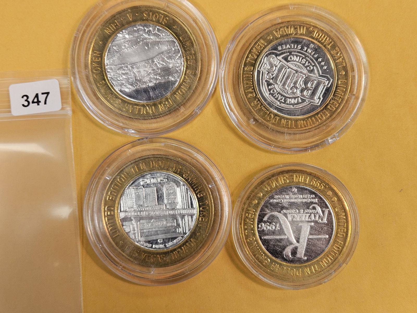 Four mixed GEM .999 fine silver center Casino Gaming Tokens - 2