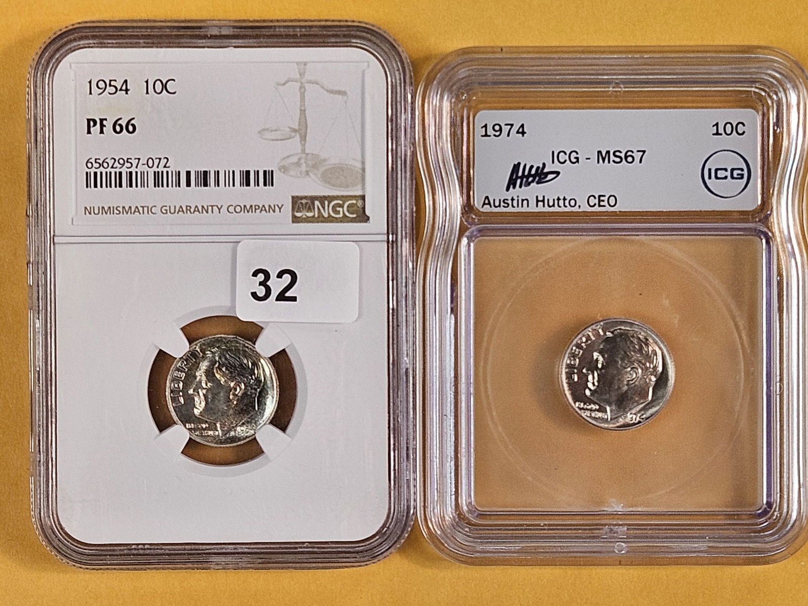 Two GEM Roosevelt Dimes!: NGC 1954 silver Roosey in PROOF 66 and ICG 1974 Roosey in MS-67 