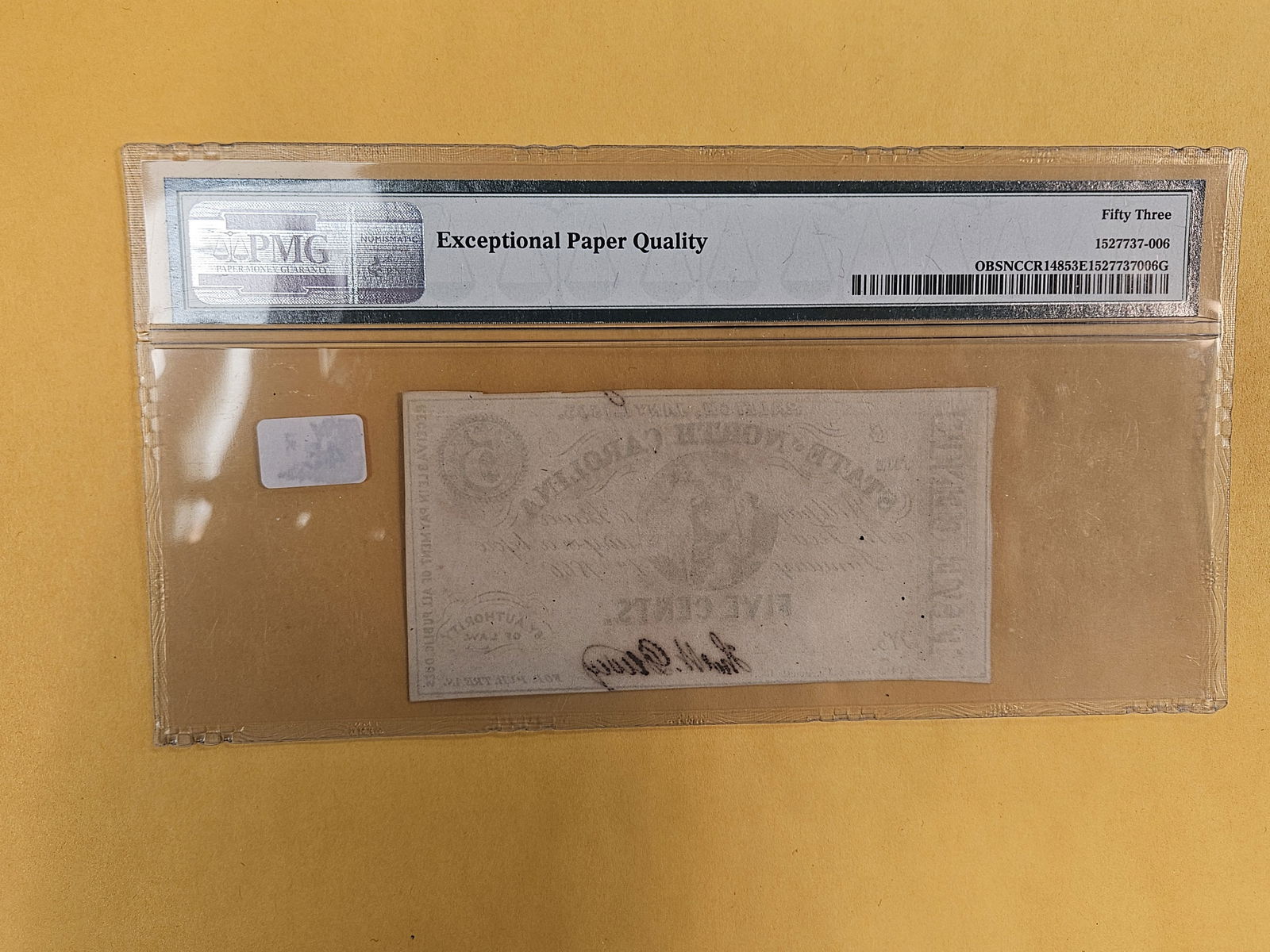 PMG 1863 North Carolina Five Cent in About Uncirculated 53 EPQ - 3