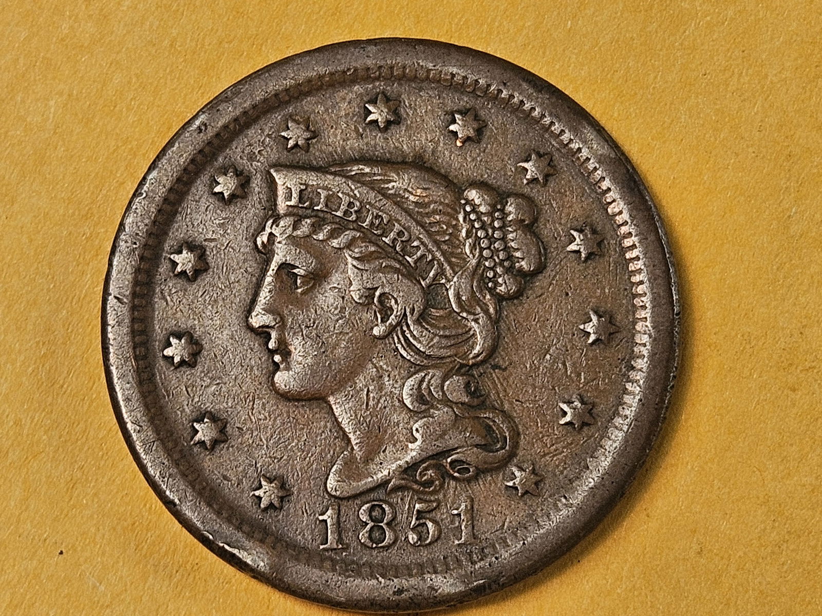 * Key Variety! 1851 over Inverted 1851 Braided hair Large Cent: Grades in Very Fine - 30 