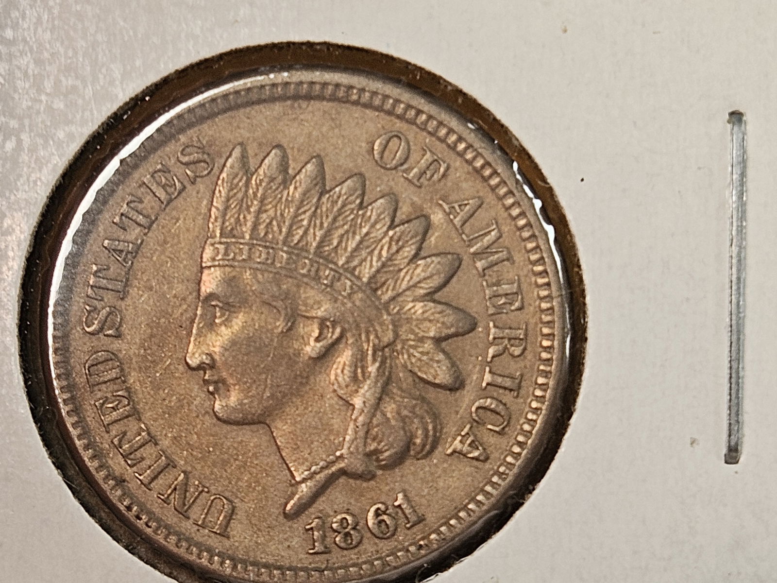 Nice 1861 Copper-Nickel Indian Cent in About Uncirculated plus - 4