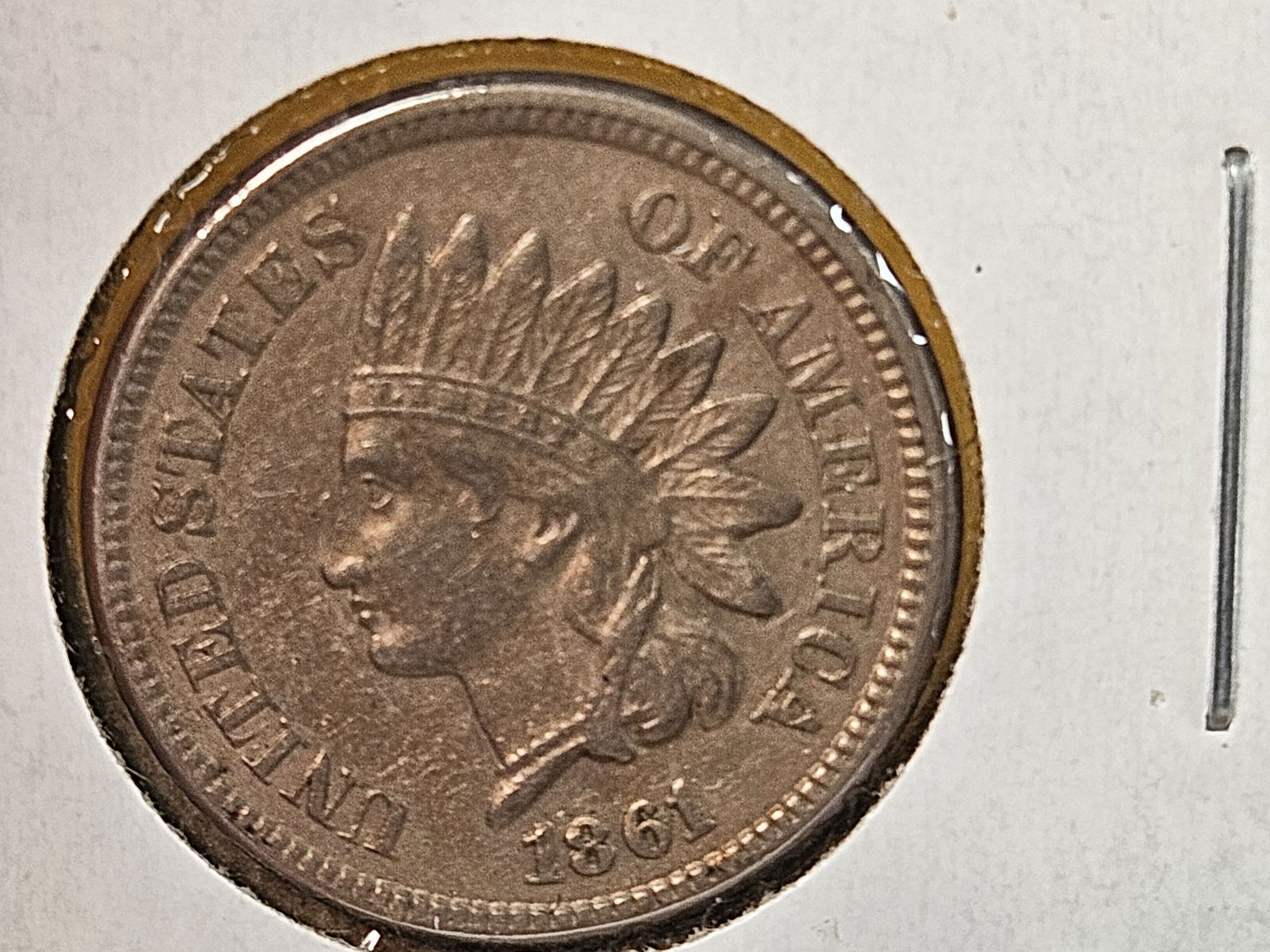 Nice 1861 Copper-Nickel Indian Cent in About Uncirculated plus - 5