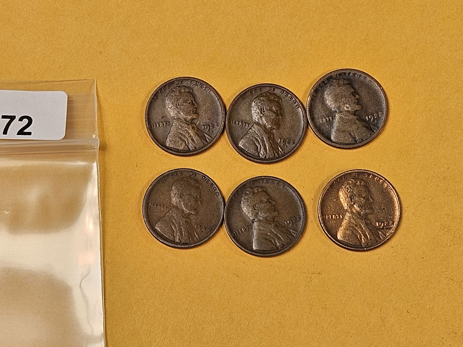 Six Semi-Key 1922-D Wheat cents (1 of 6)