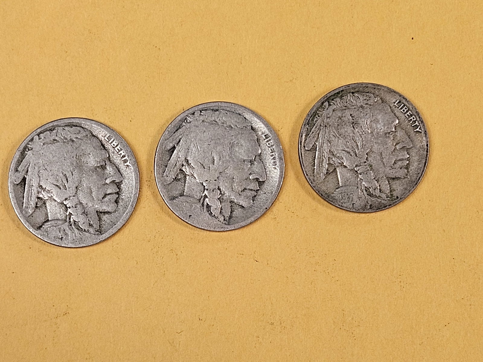1917 P-D-S Buffalo Nickel Trio: in About Good to Very Fine 