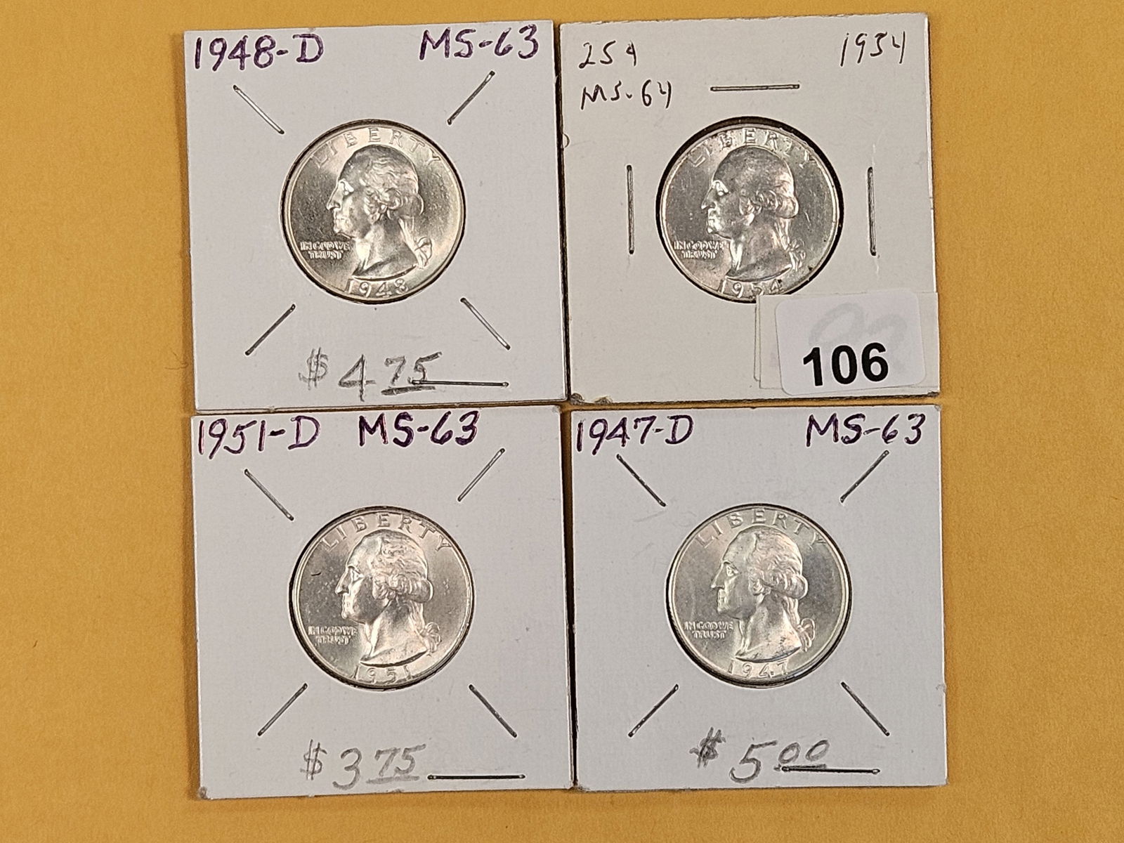 Four Choice Brilliant Uncirculated or better silver Washington Quarters: 1940's and 1950's 