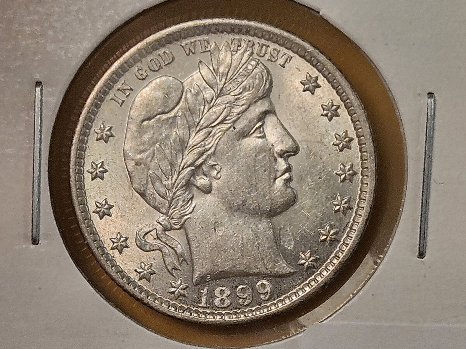 Choice Brilliant Uncirculated 1899 Barber silver Quarter - 6