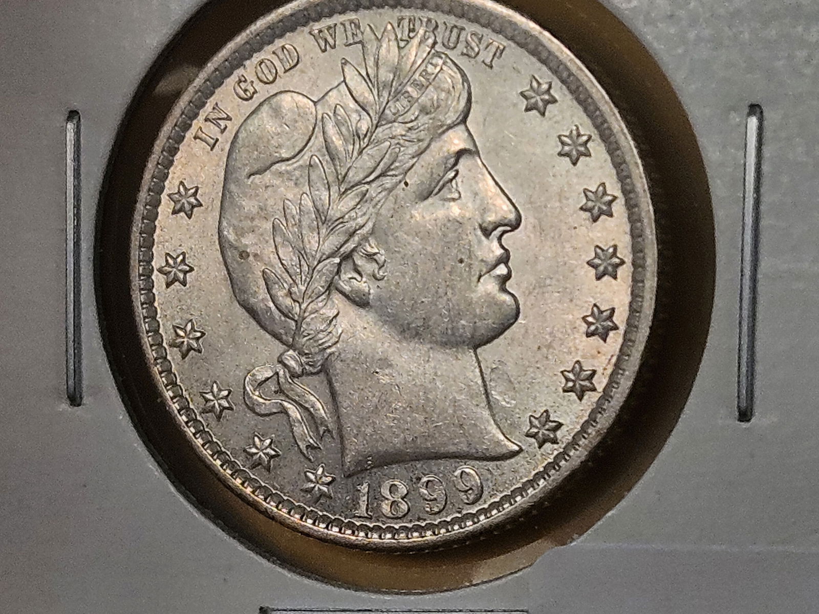 Choice Brilliant Uncirculated 1899 Barber silver Quarter - 7