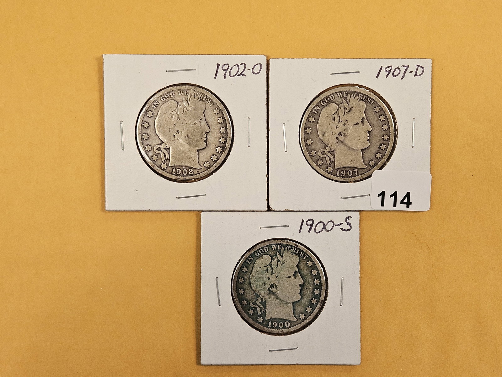Three mixed silver Barber Half Dollars: All in Good to Very Good 