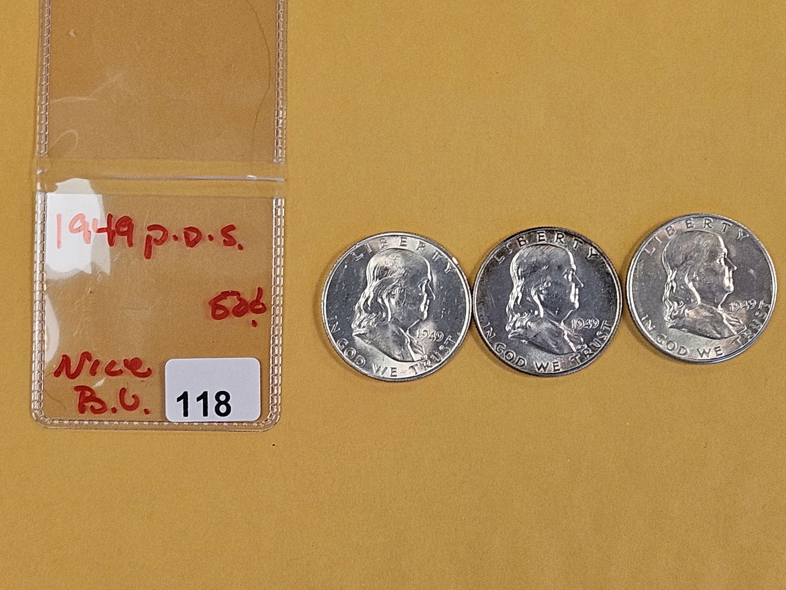 Three Brilliant Uncirculated plus Franklin Silver Half Dollars - 2