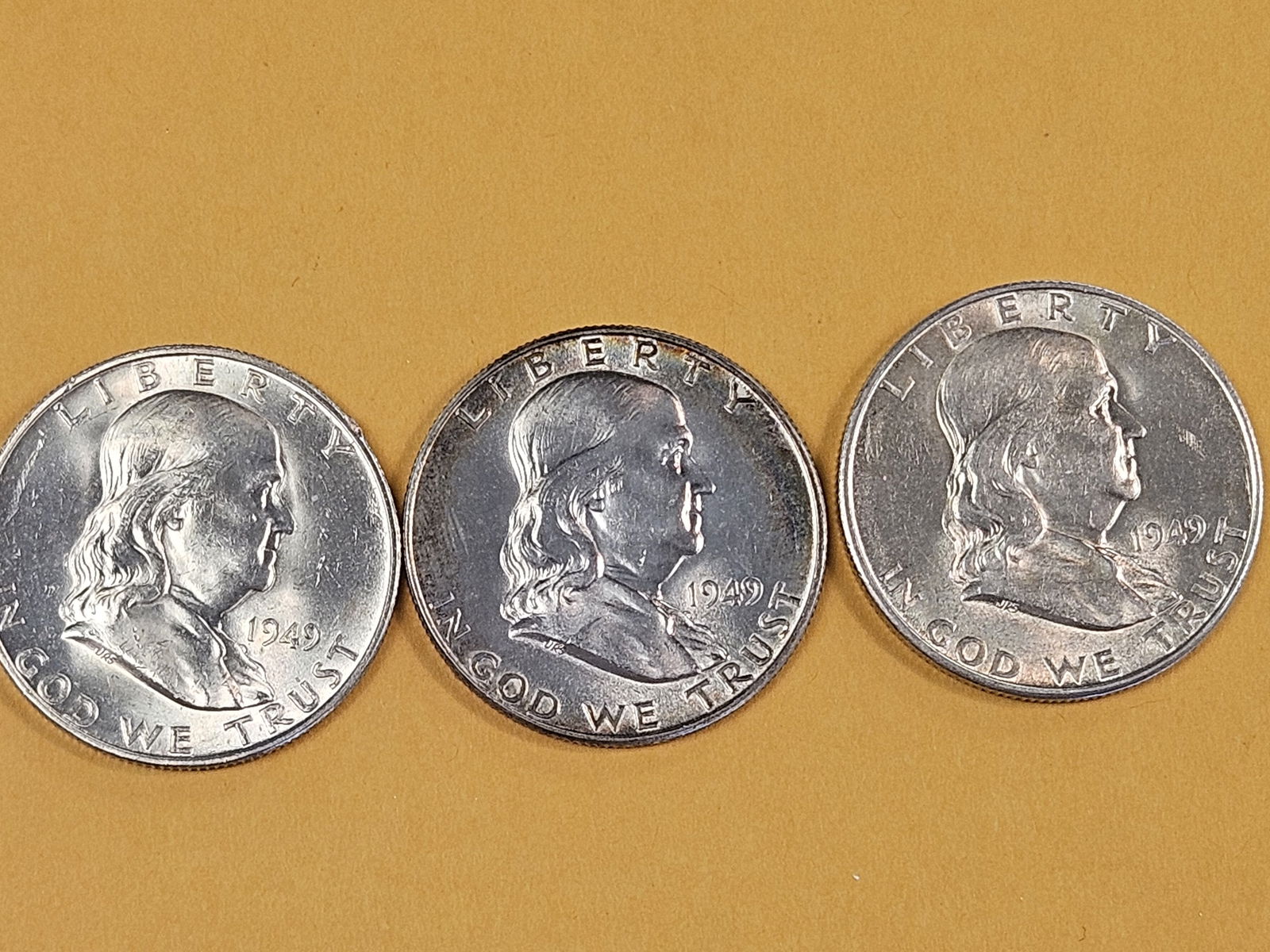 Three Brilliant Uncirculated plus Franklin Silver Half Dollars - 3