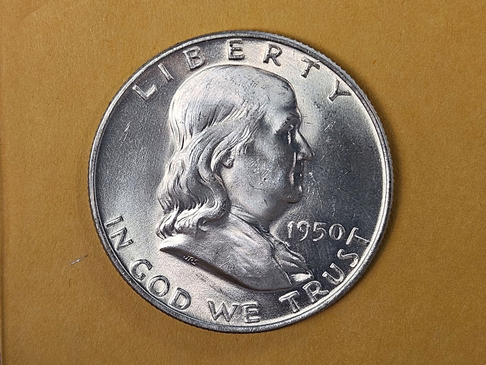 Very Choice Brilliant Uncirculated 1950-D Franklin Silver Half Dollar - 4