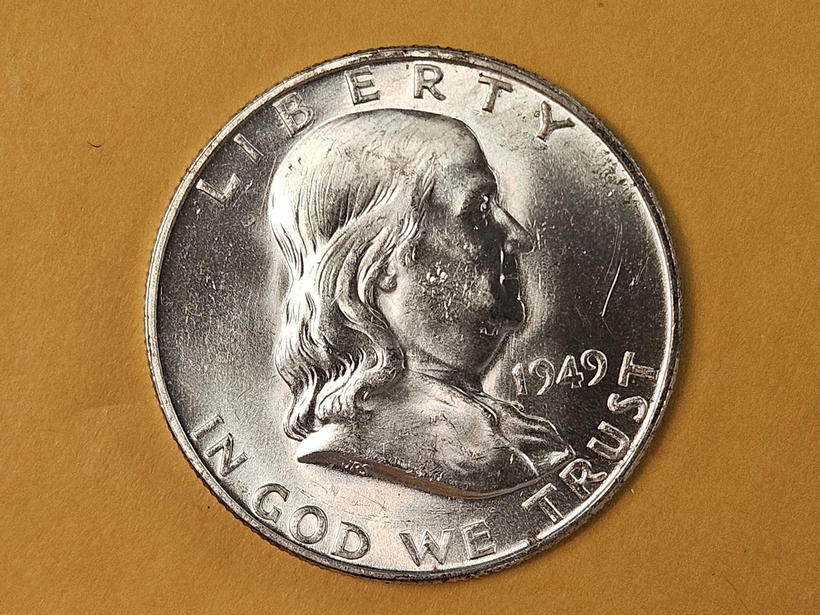 Very Choice Brilliant Uncirculated 1949-D Franklin Silver Half Dollar FBL - 4
