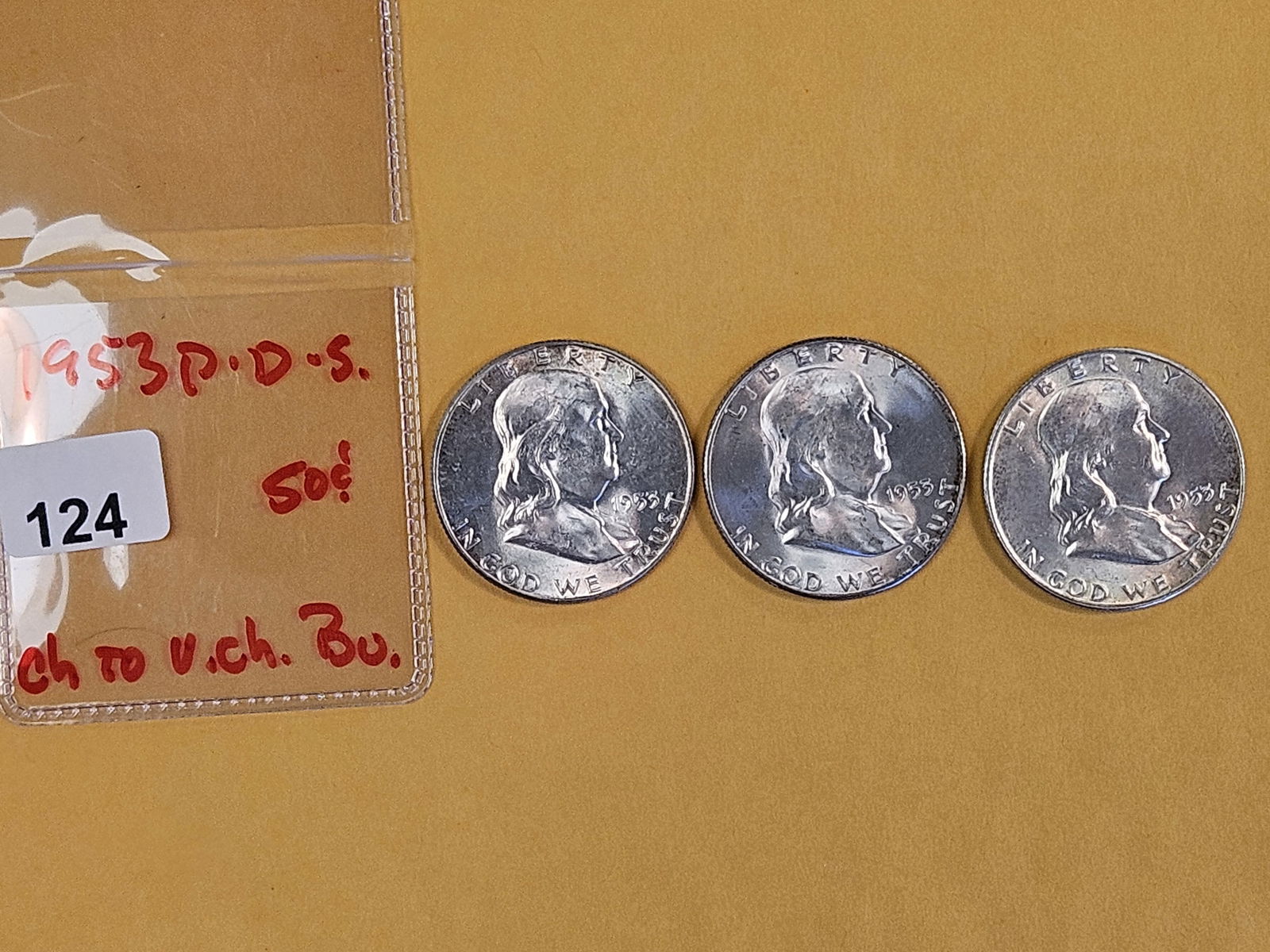Three Choice to Very Choice Brilliant Uncirculated silver Franklin Half Dollars - 2