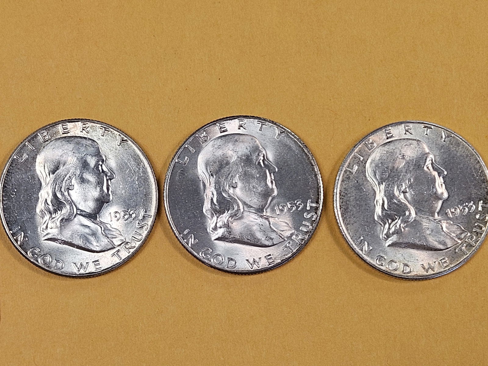 Three Choice to Very Choice Brilliant Uncirculated silver Franklin Half Dollars - 3