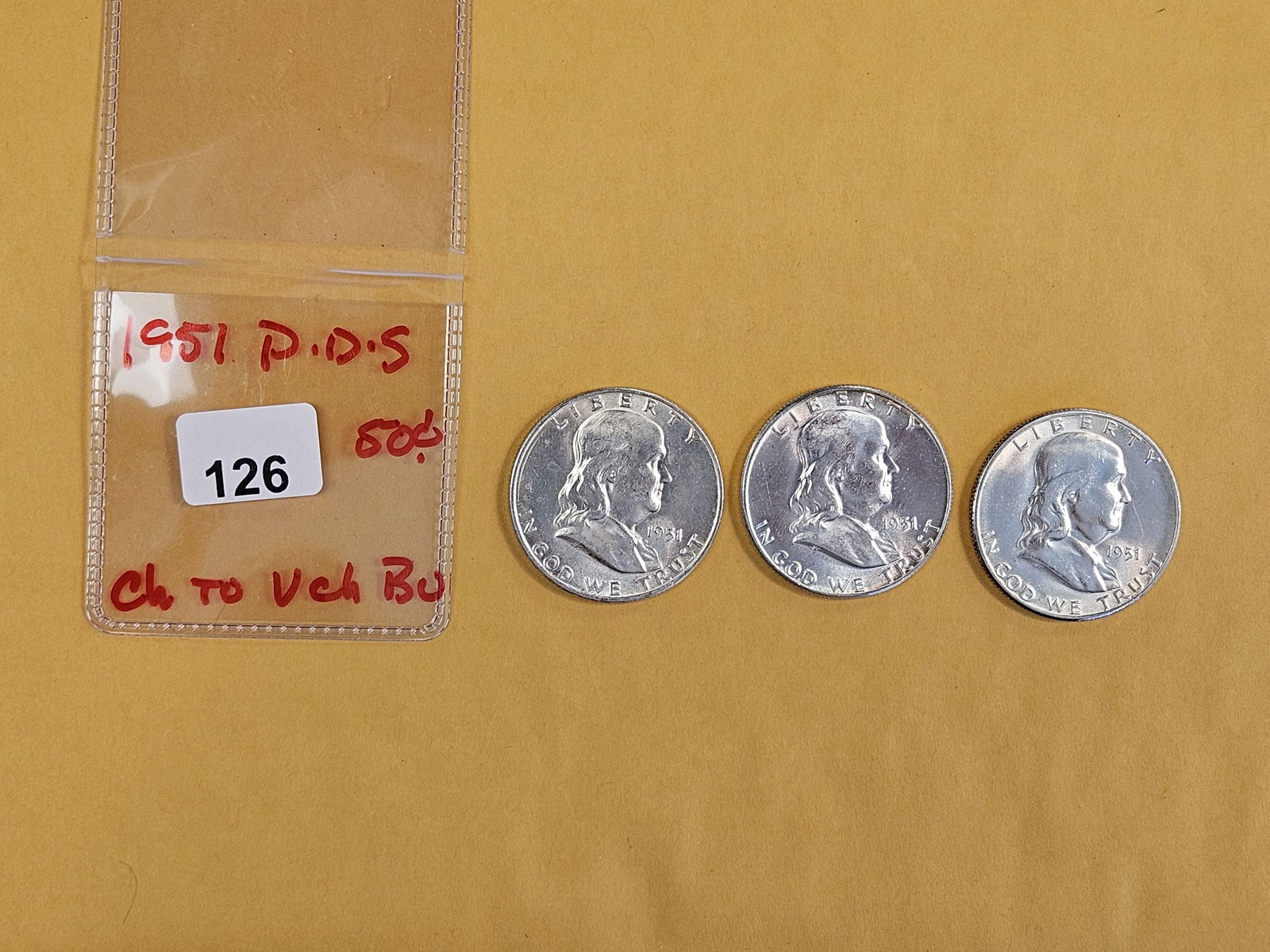 Three Choice to Very Choice Brilliant Uncirculated silver Franklin Half Dollars - 2