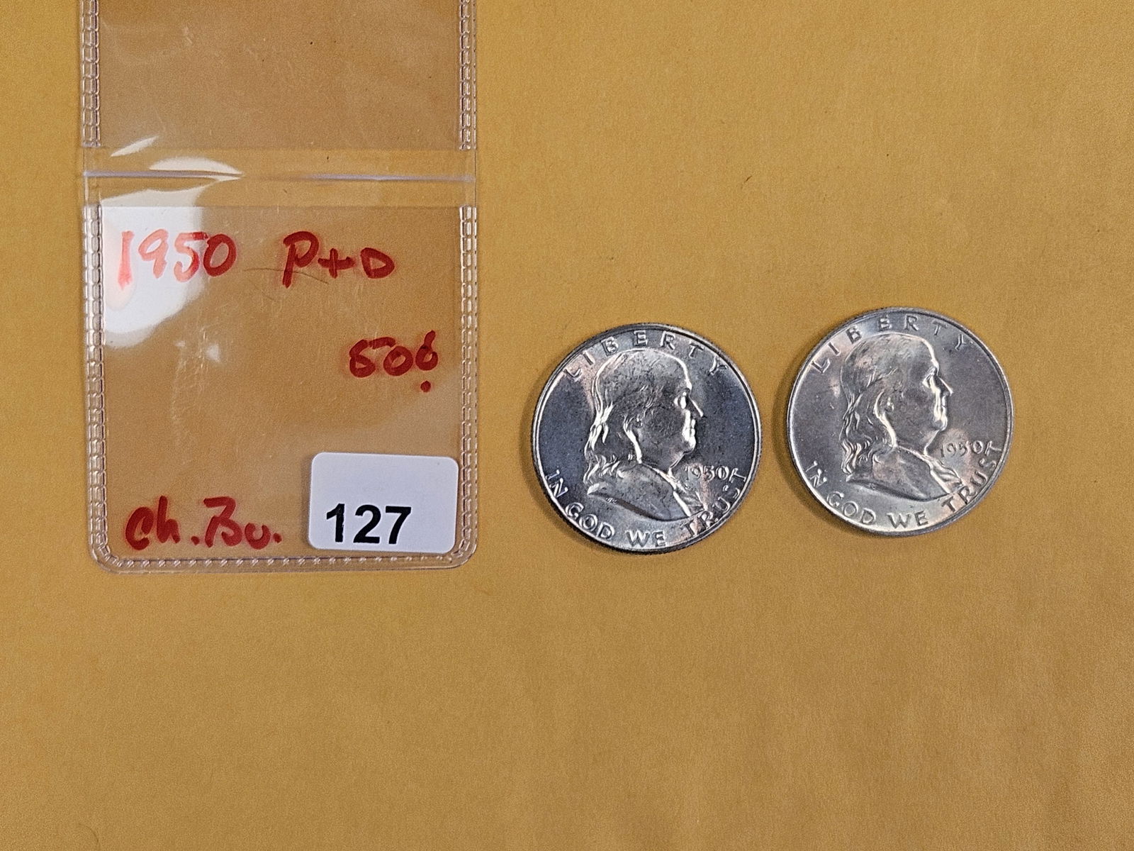 Two Choice Brilliant Uncirculated silver Franklin Half Dollars - 2
