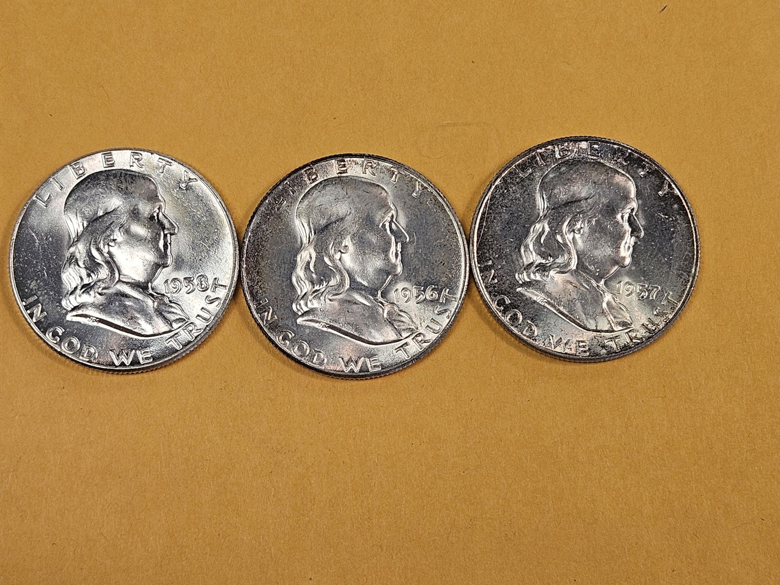 Three Very Choice to GEM Brilliant Uncirculated Franklin Silver Half Dollars - 3