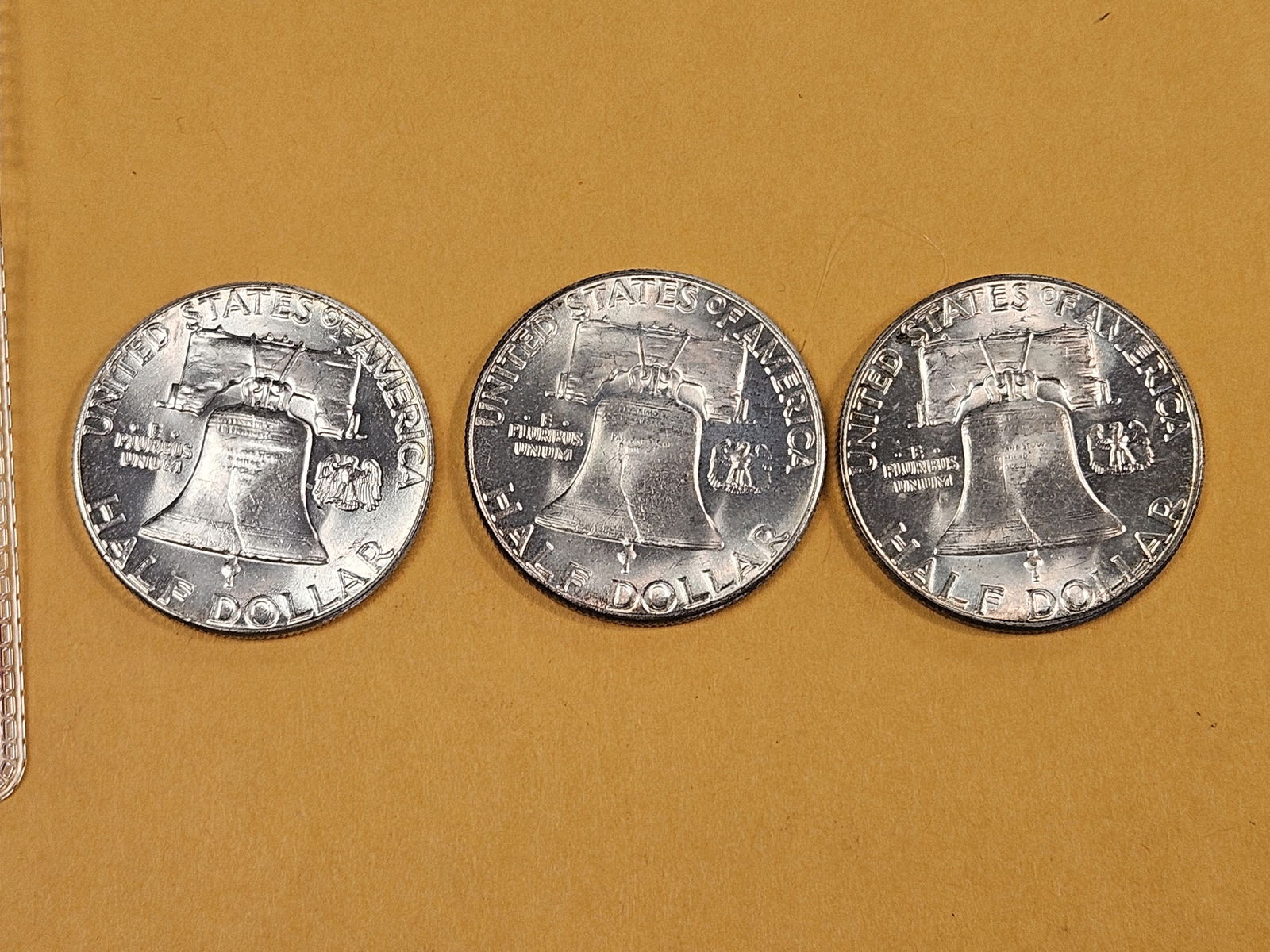 Three Very Choice to GEM Brilliant Uncirculated Franklin Silver Half Dollars - 5