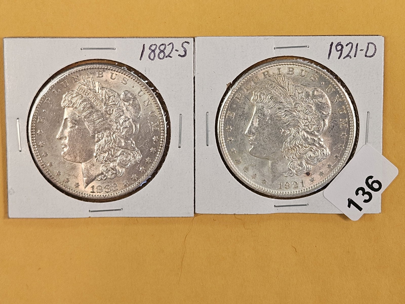 Two Brilliant About Uncirculated plus Morgan silver Dollars (1 of 2)