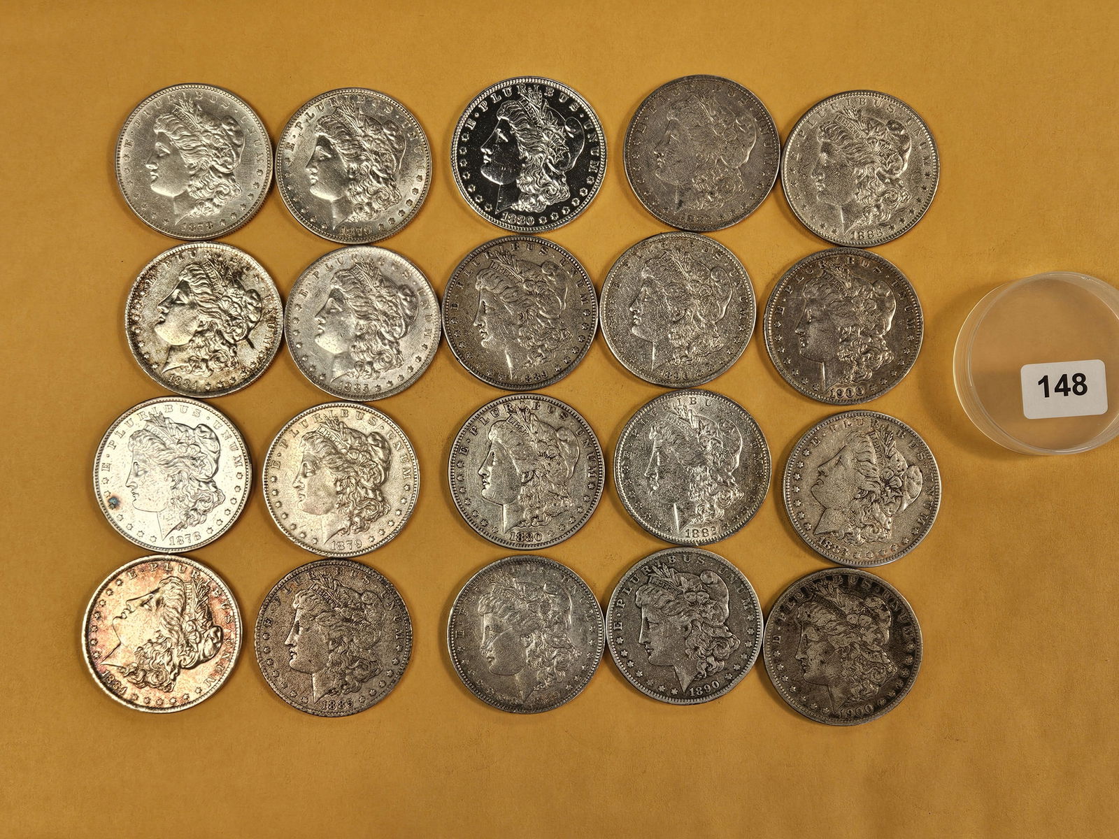 ** FULL ROLL ** Twenty Morgan Silver Dollars: All pre-1904. Grades from circulated to Brilliant Uncirculated - details 