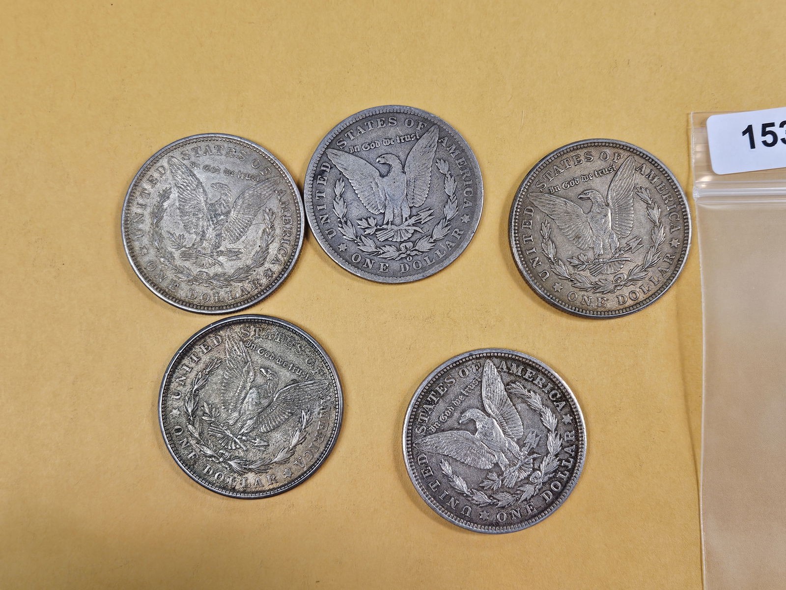Five mixed Morgan Silver Dollars - 2
