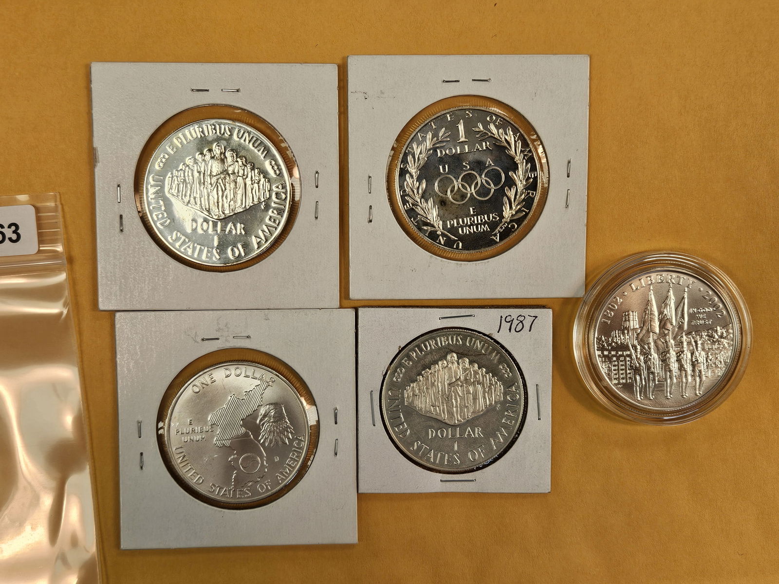 Five mixed BU and Proof Commemorative silver Dollars - 2