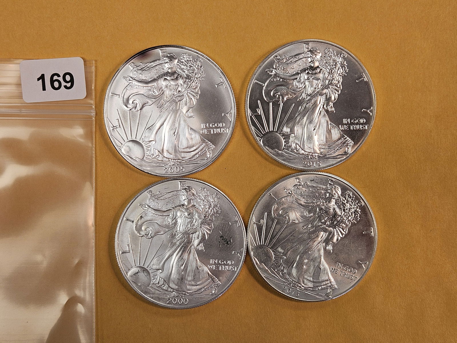 Four GEM Brilliant Uncirculated American Silver Eagles (1 of 2)