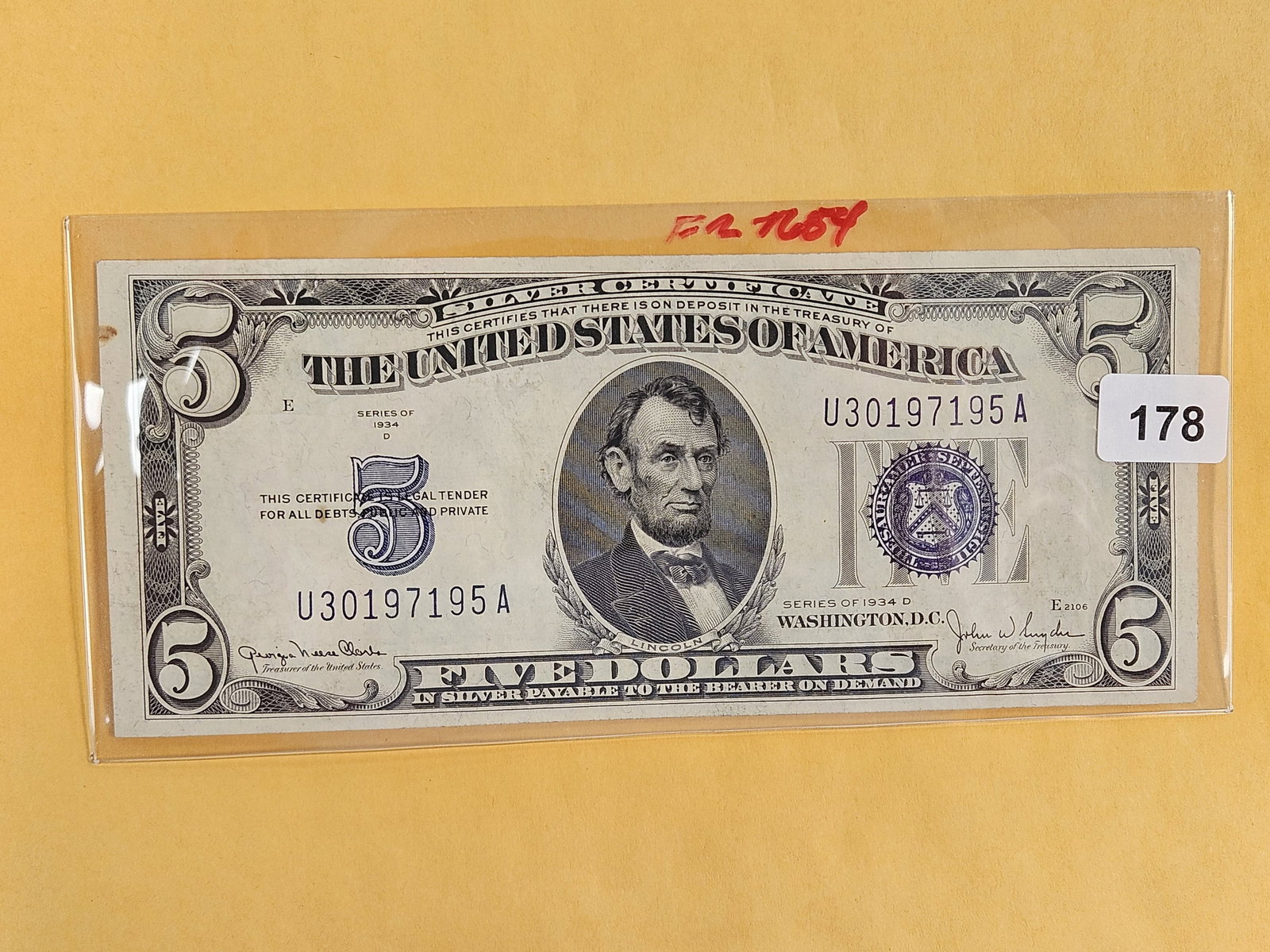 Crisp Uncirculated Series of 1934-D Five Dollar Silver Certificate (1 of 2)