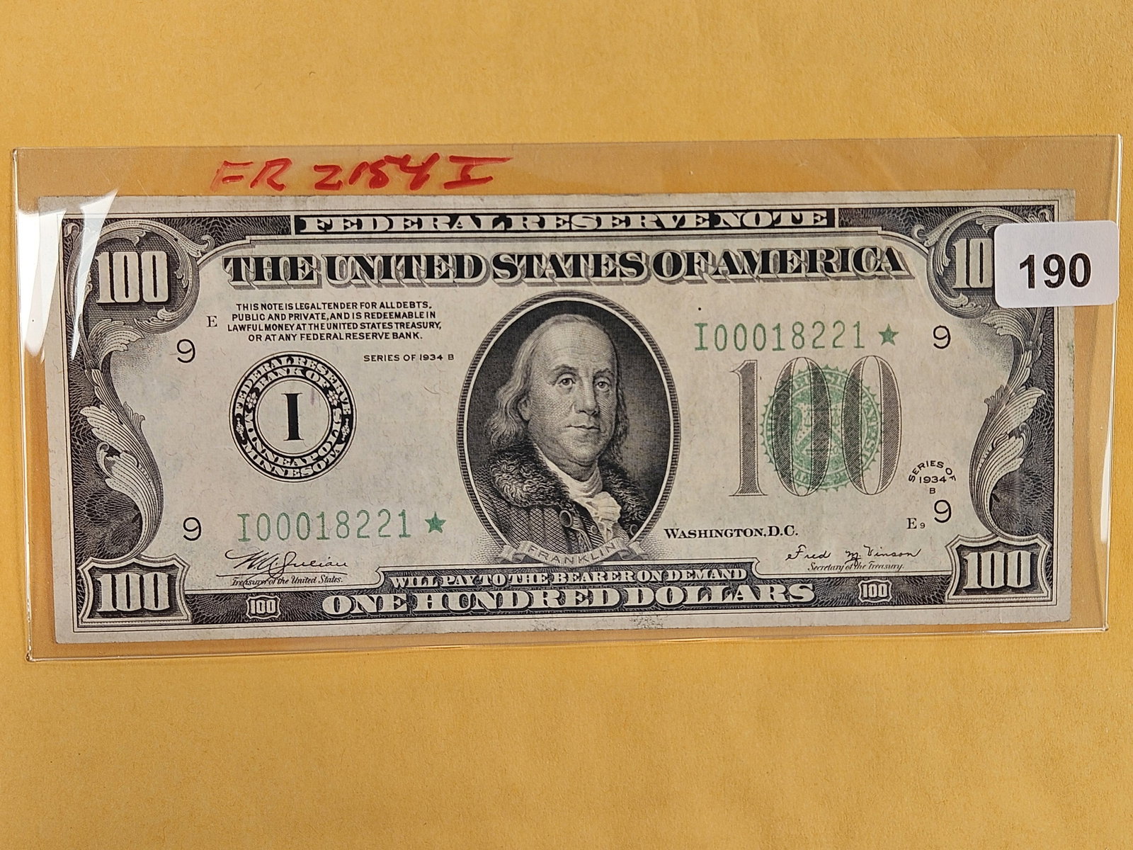 Crisp About Uncirculated plus Series of 1934-B One Hundred Dollar FRN STAR REPLACEMENT! (1 of 2)