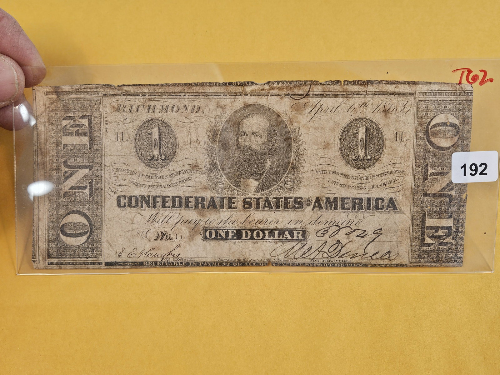 1863 Confederate States of America One Dollar (1 of 2)
