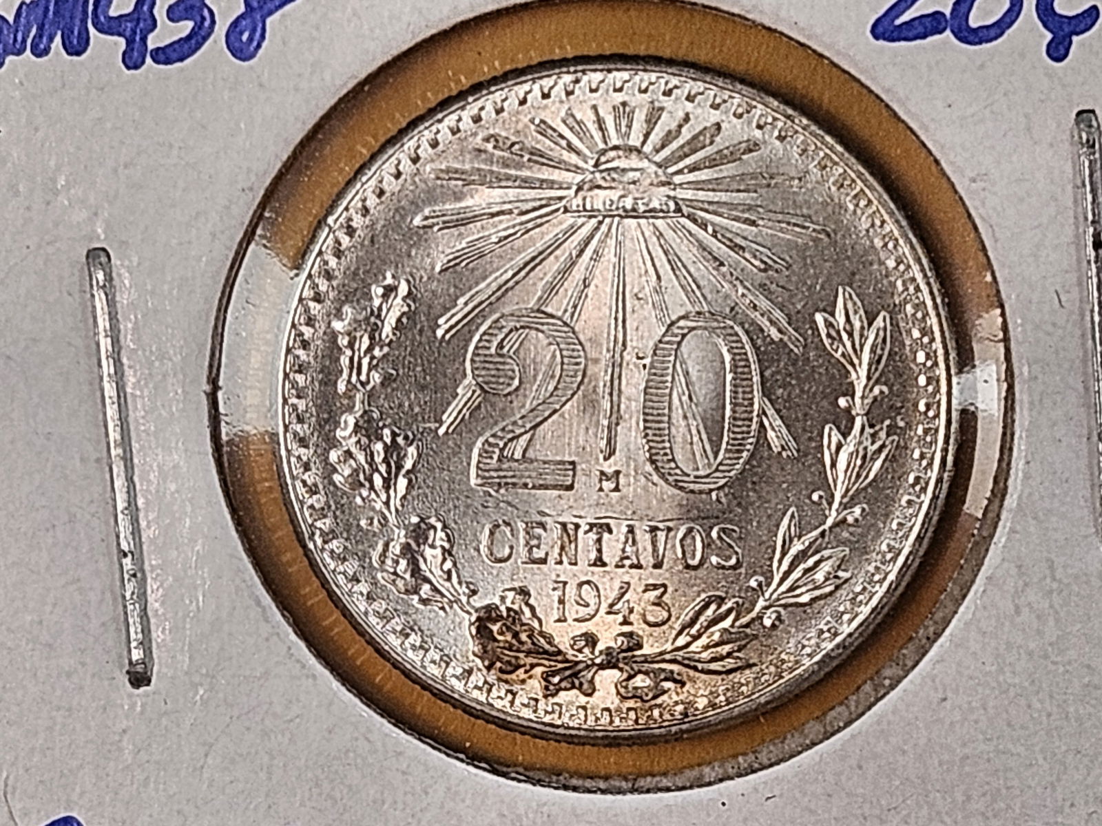GEM Brilliant Uncirculated 1943 Mexico silver 20 centavos (1 of 5)