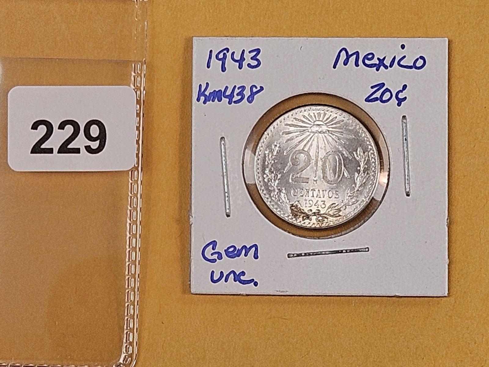 GEM Brilliant Uncirculated 1943 Mexico silver 20 centavos - 2