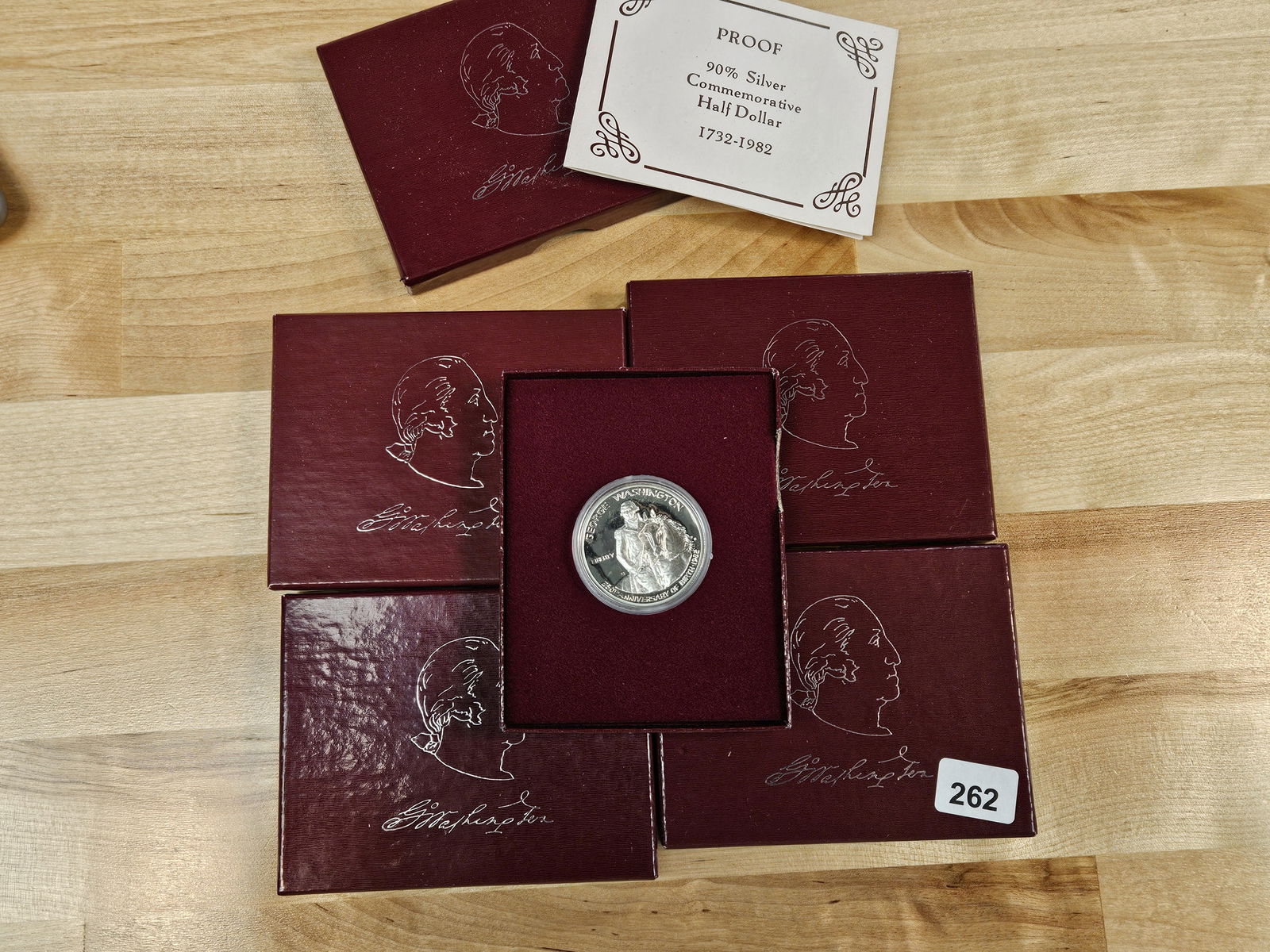 Five GEM Proof Deep Cameo Commemorative SILVER Half Dollars: All 1982. All in OGP 