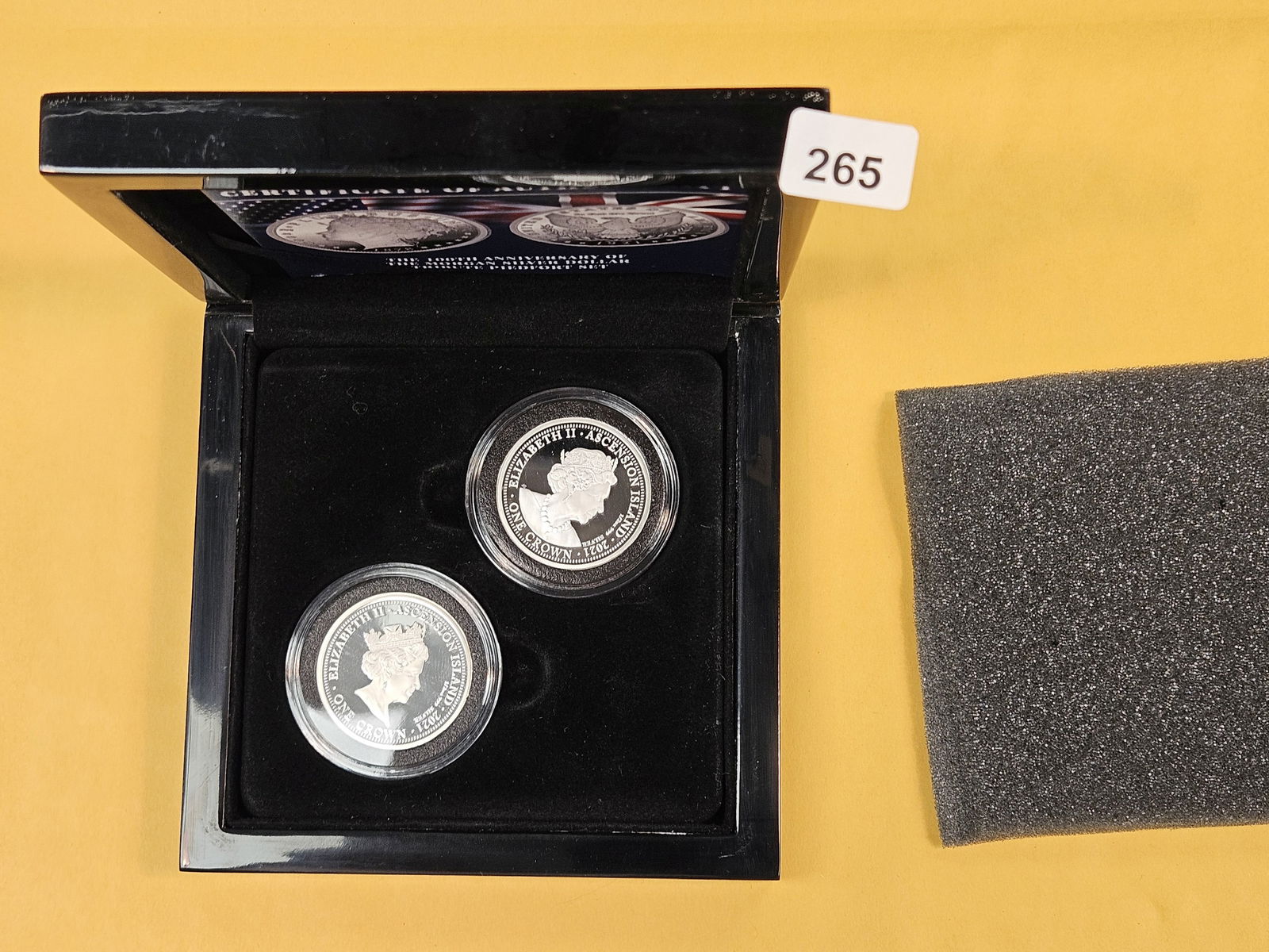 Two GEM Proof Deep Cameo 2021 Ascension Island Silver Coins: 100th Anniversary of the Morgan Silver Dollar Tribute Piedfort Set. In OGP with COA 