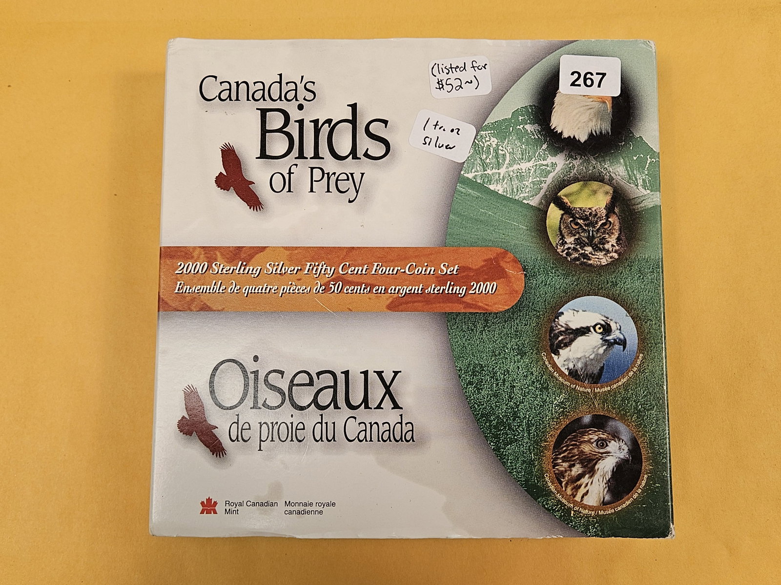 2000 Canada's Birds of Prey Sterling Silver Fifty Cent 4-coin Set: In OGP with COA. One full troy ounce of silver 