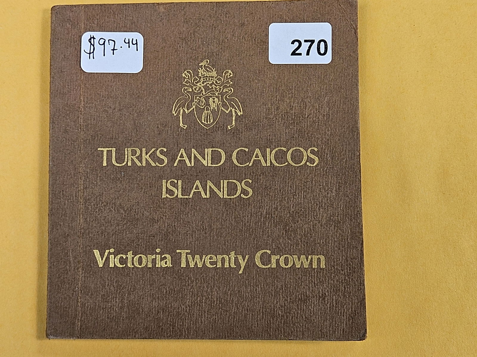 GEM Brilliant Uncirculated 1976 Turks and Caicos Islands Silver Victory 20 Crown: In OGP 