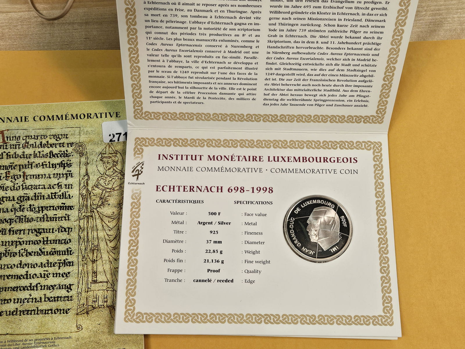 GEM Proof silver 1998 Luxembourg 500 Franc Commemorative - 2