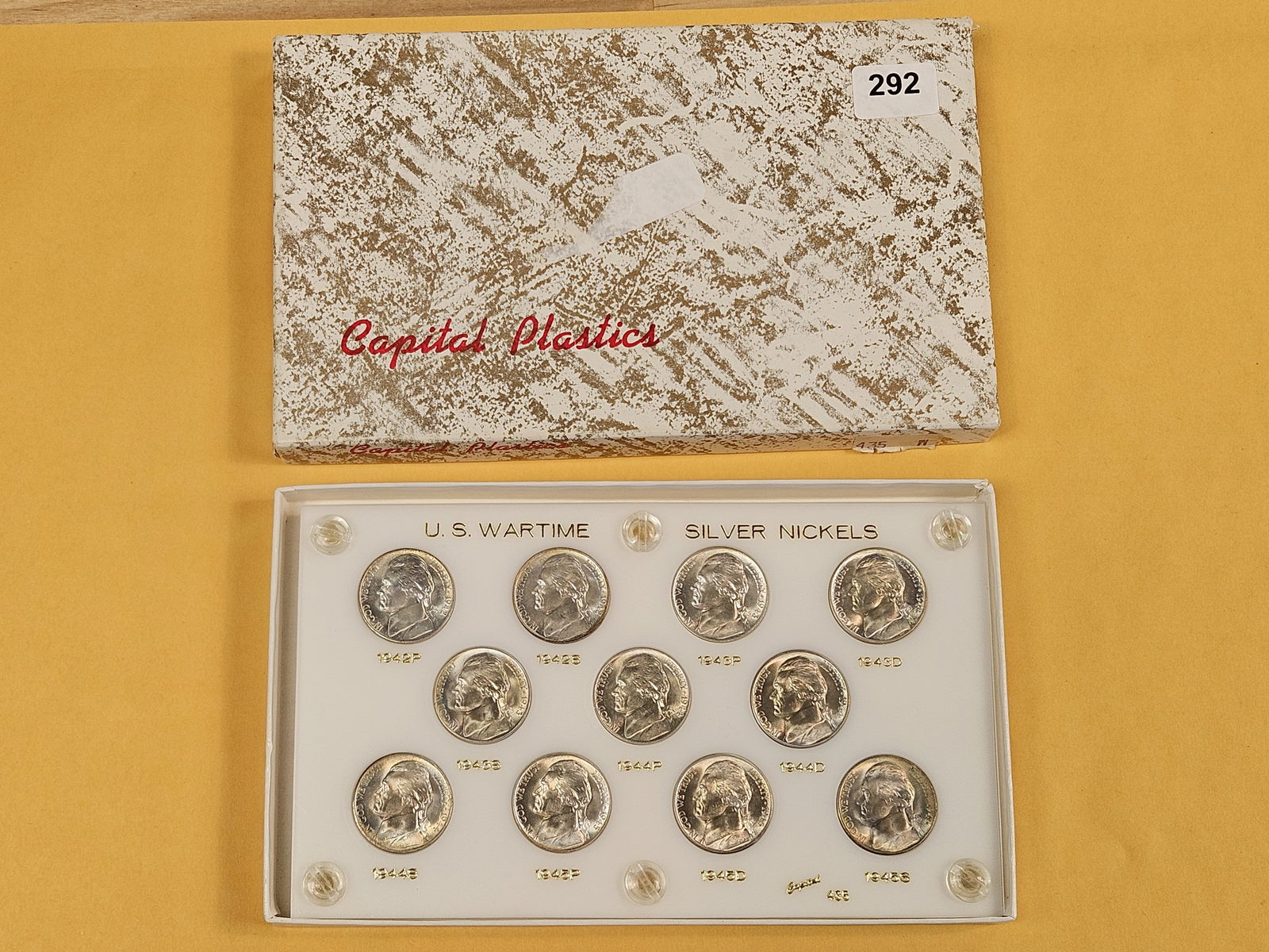 A Very Choice to GEM Brilliant Uncirculated set of Silver Wartime Jefferson Nickels: Housed in a nice Capital Plastics holder. They are all Gem or near-gem! Some with a little bit of toning. Couple with repunched mint marks 
