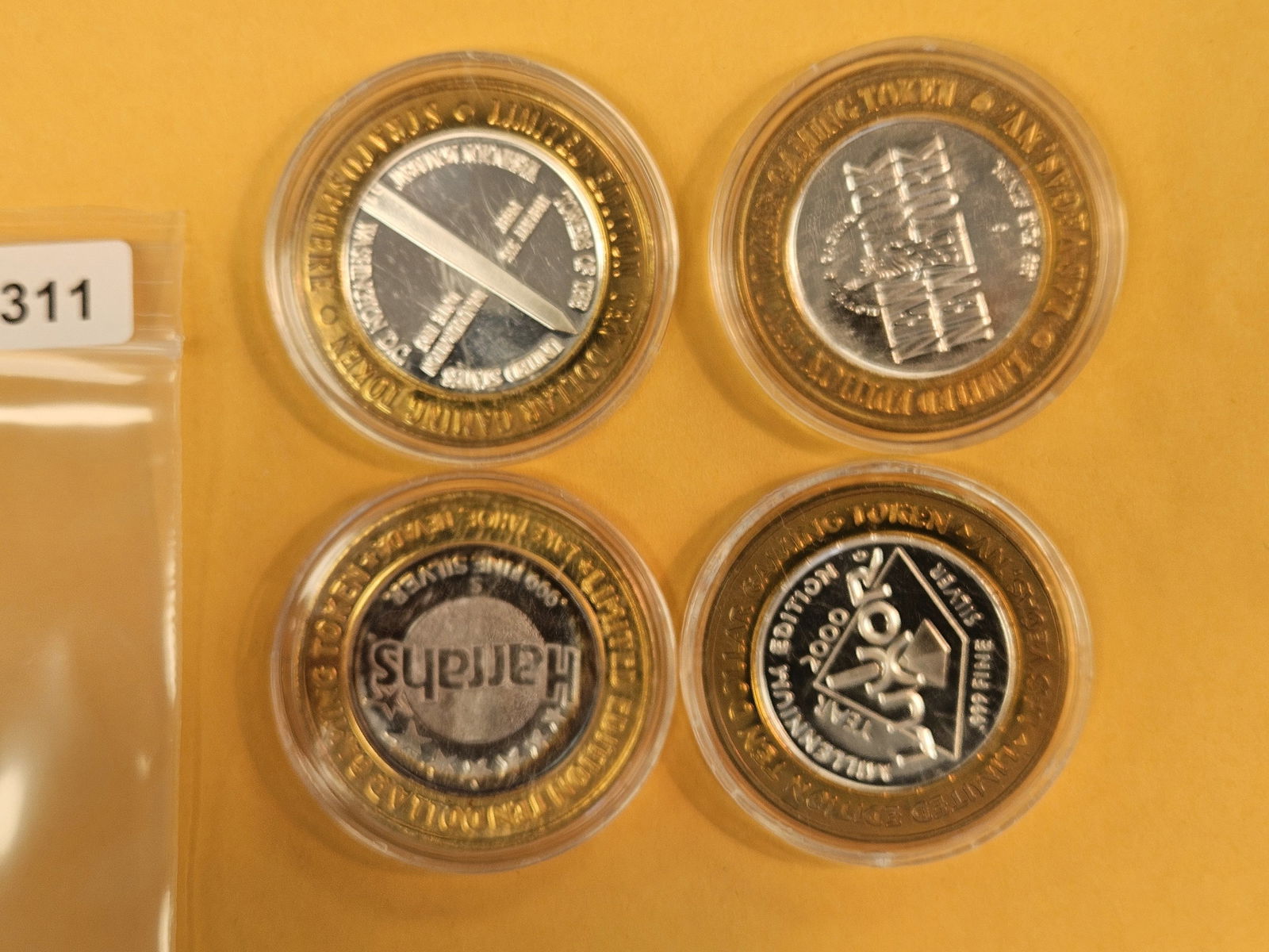 Four GEM Ten Dollar .999 fine Silver Center Casino Gaming Tokens - 2