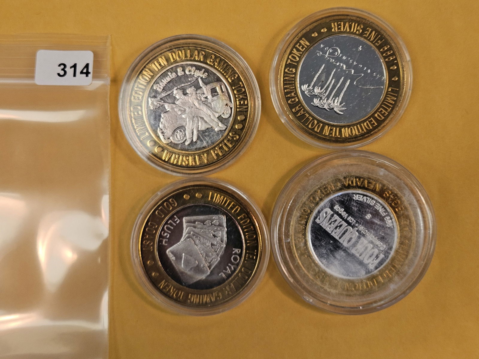 Four GEM Ten Dollar .999 fine Silver Center Casino Gaming Tokens: Mixed. 